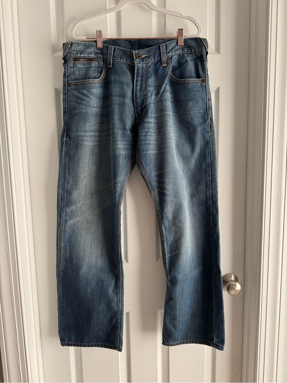 Vintage LEVI'S 514 Jeans Slim Straight 36 x 30 Leather Trim & Multicolor Threads - Picture 6 of 14